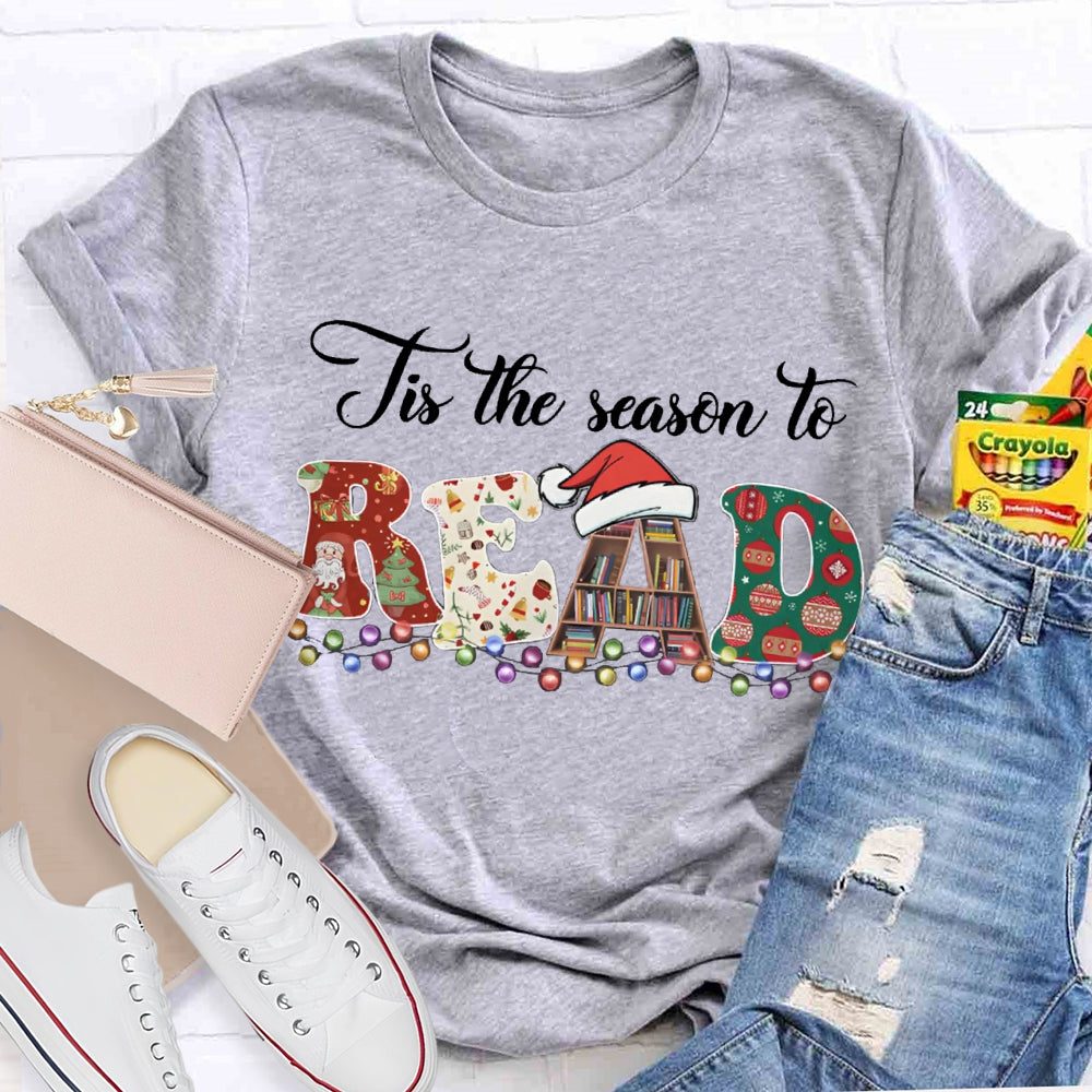 It'S The Season To Read Christmas Lettering And Christmas Lights T-shirt