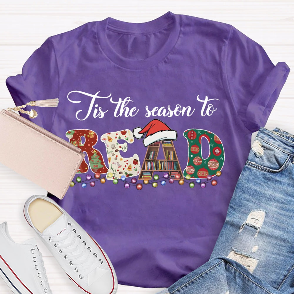 It'S The Season To Read Christmas Lettering And Christmas Lights T-shirt