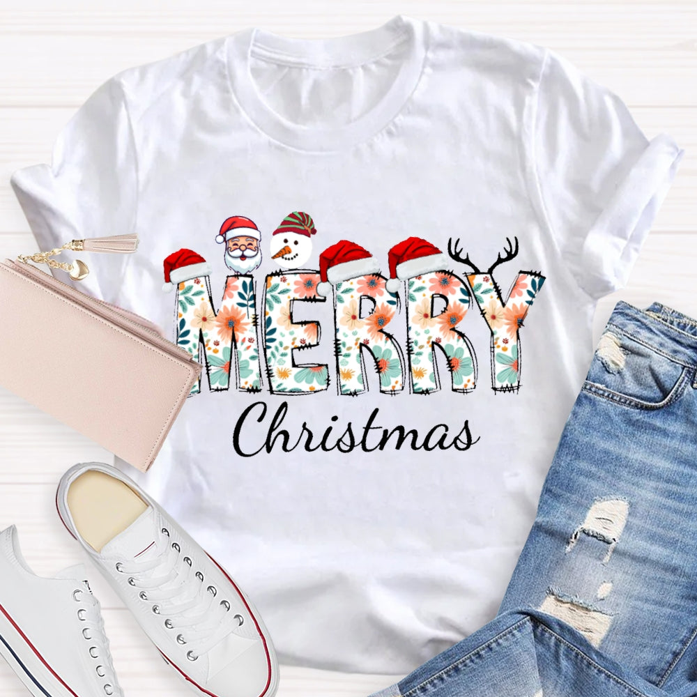 Merry Christmas Santa Hat And Snowman Santa Claus T-shirt