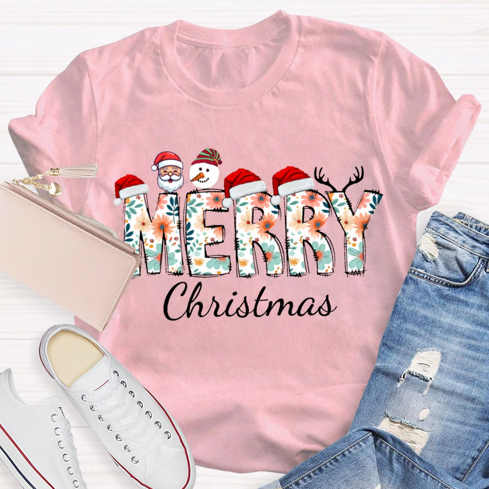 Merry Christmas Santa Hat And Snowman Santa Claus T-shirt