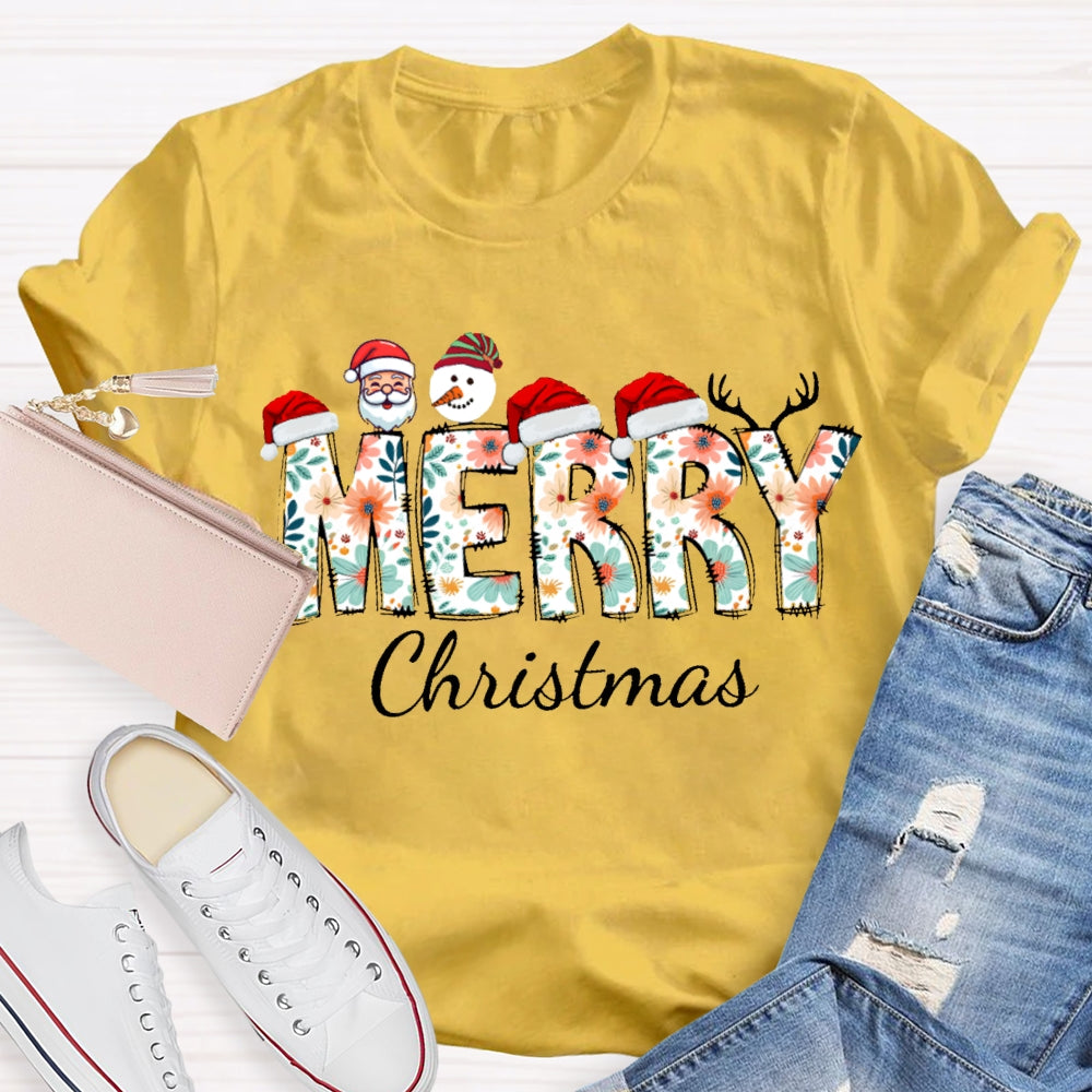 Merry Christmas Santa Hat And Snowman Santa Claus T-shirt
