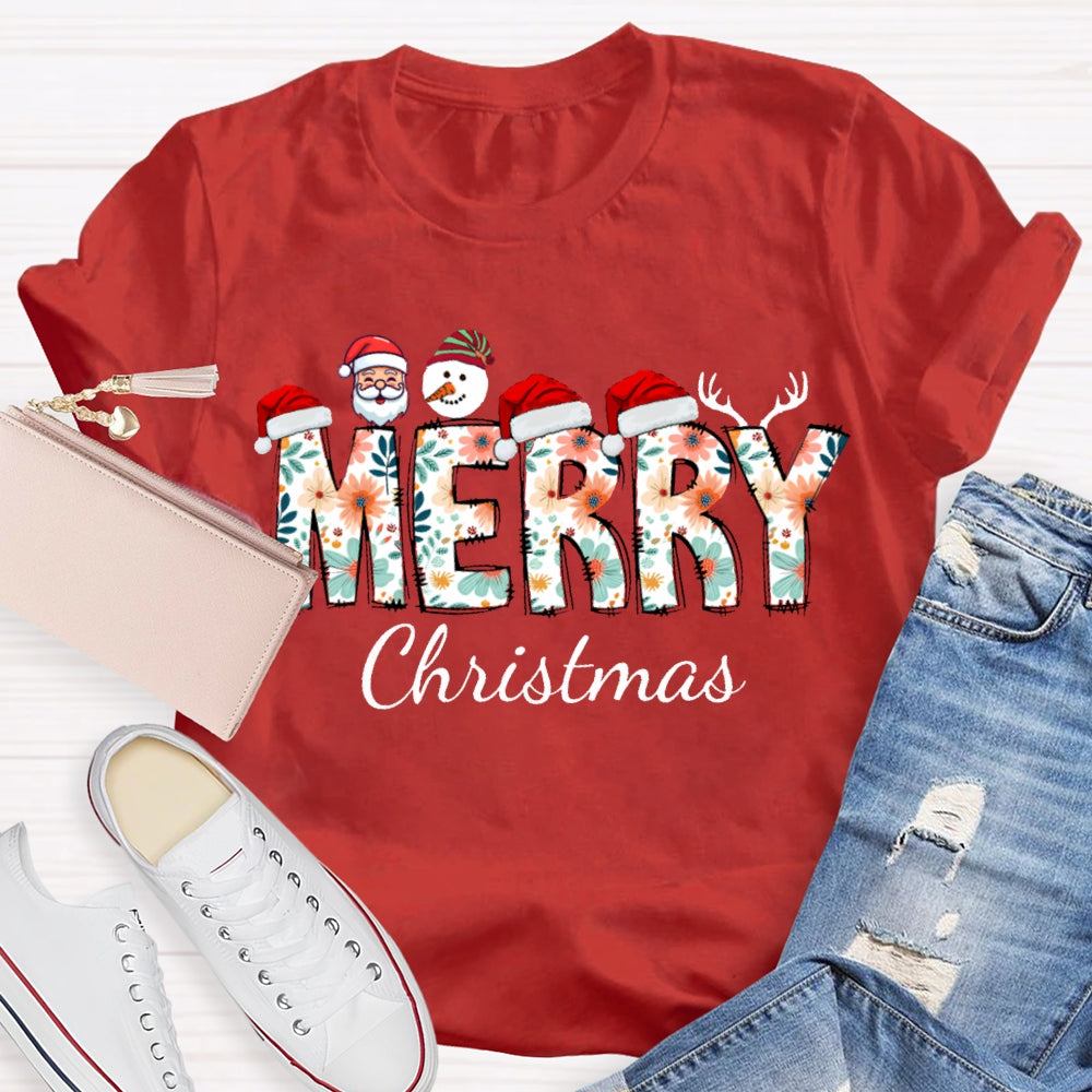 Merry Christmas Santa Hat And Snowman Santa Claus T-shirt