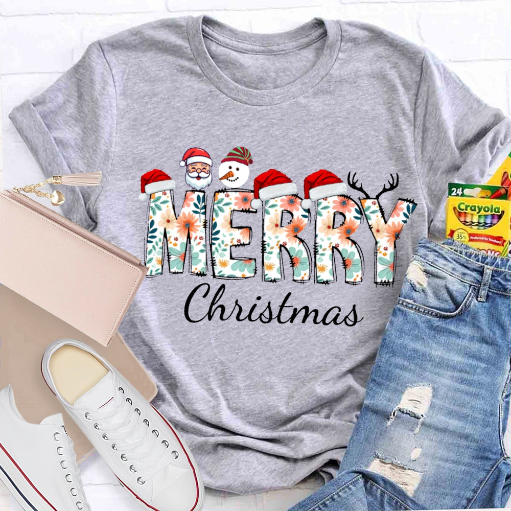 Merry Christmas Santa Hat And Snowman Santa Claus T-shirt