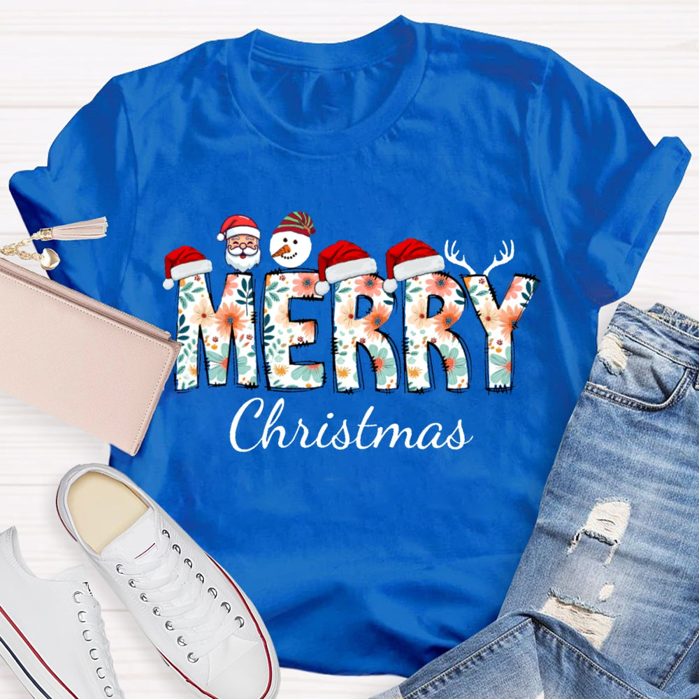 Merry Christmas Santa Hat And Snowman Santa Claus T-shirt