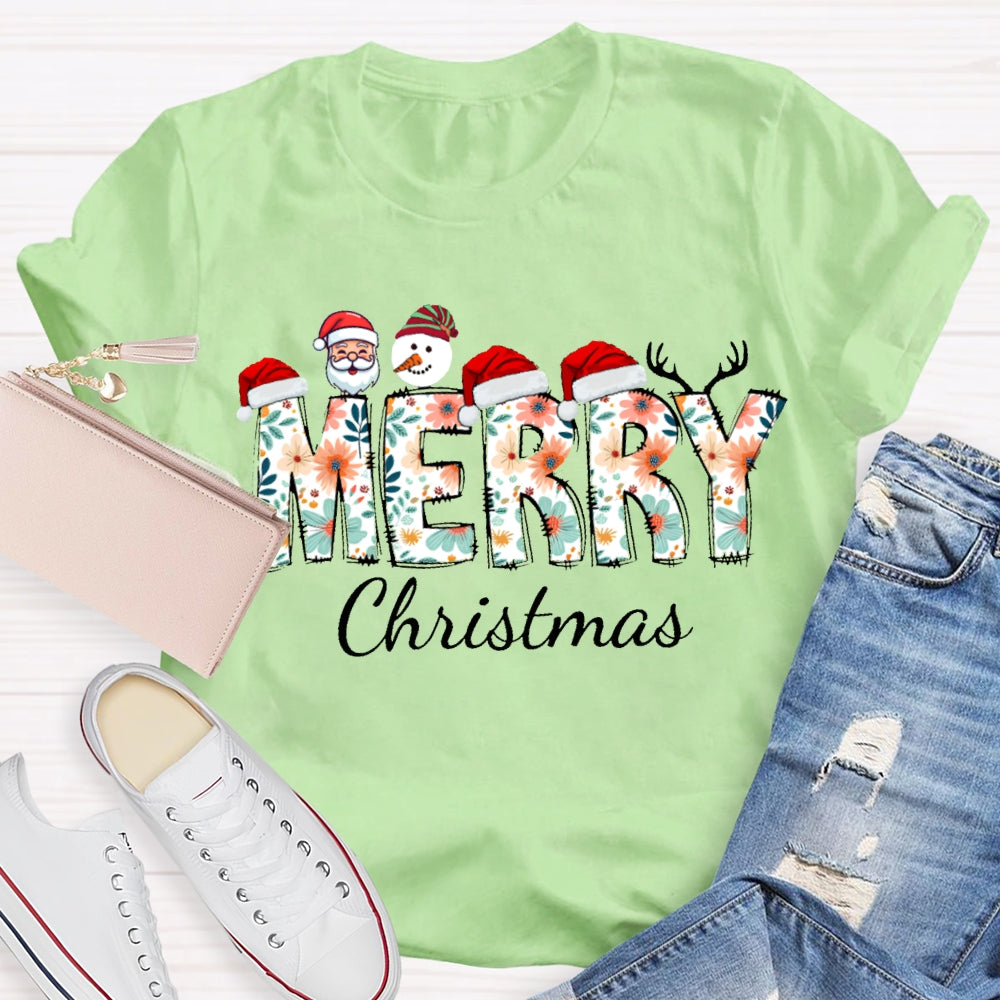 Merry Christmas Santa Hat And Snowman Santa Claus T-shirt