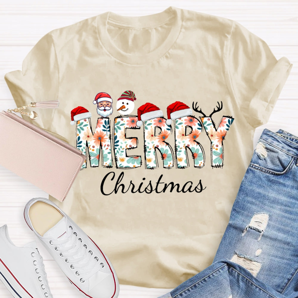 Merry Christmas Santa Hat And Snowman Santa Claus T-shirt