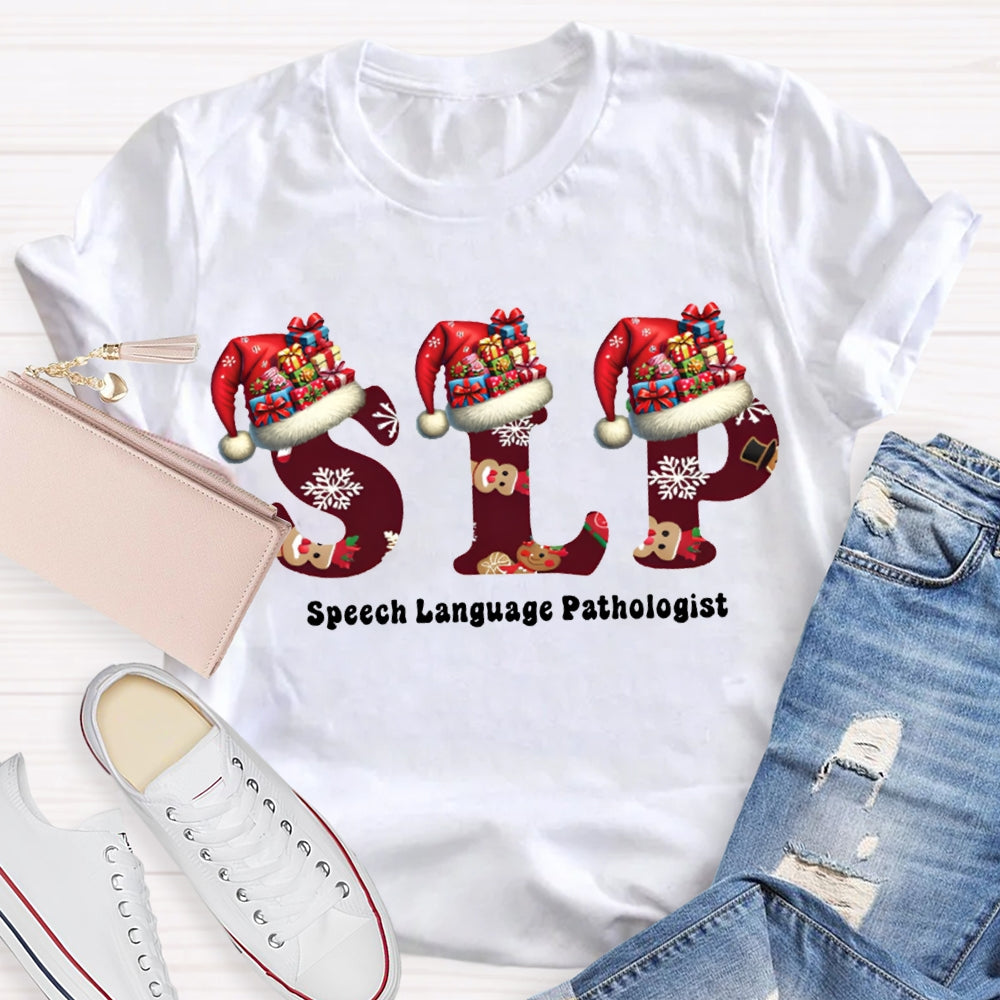 Speech Language Pathologist Santa Hat Christmas T-shirt