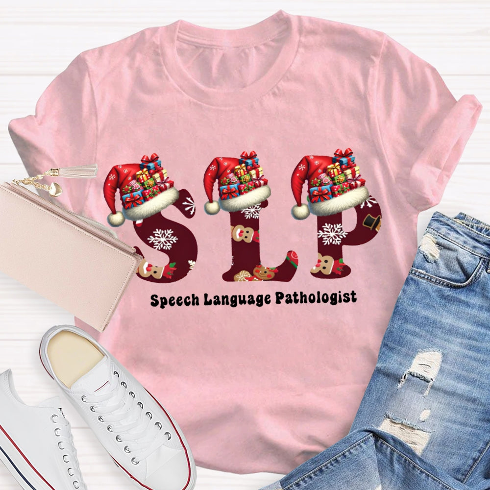 Speech Language Pathologist Santa Hat Christmas T-shirt