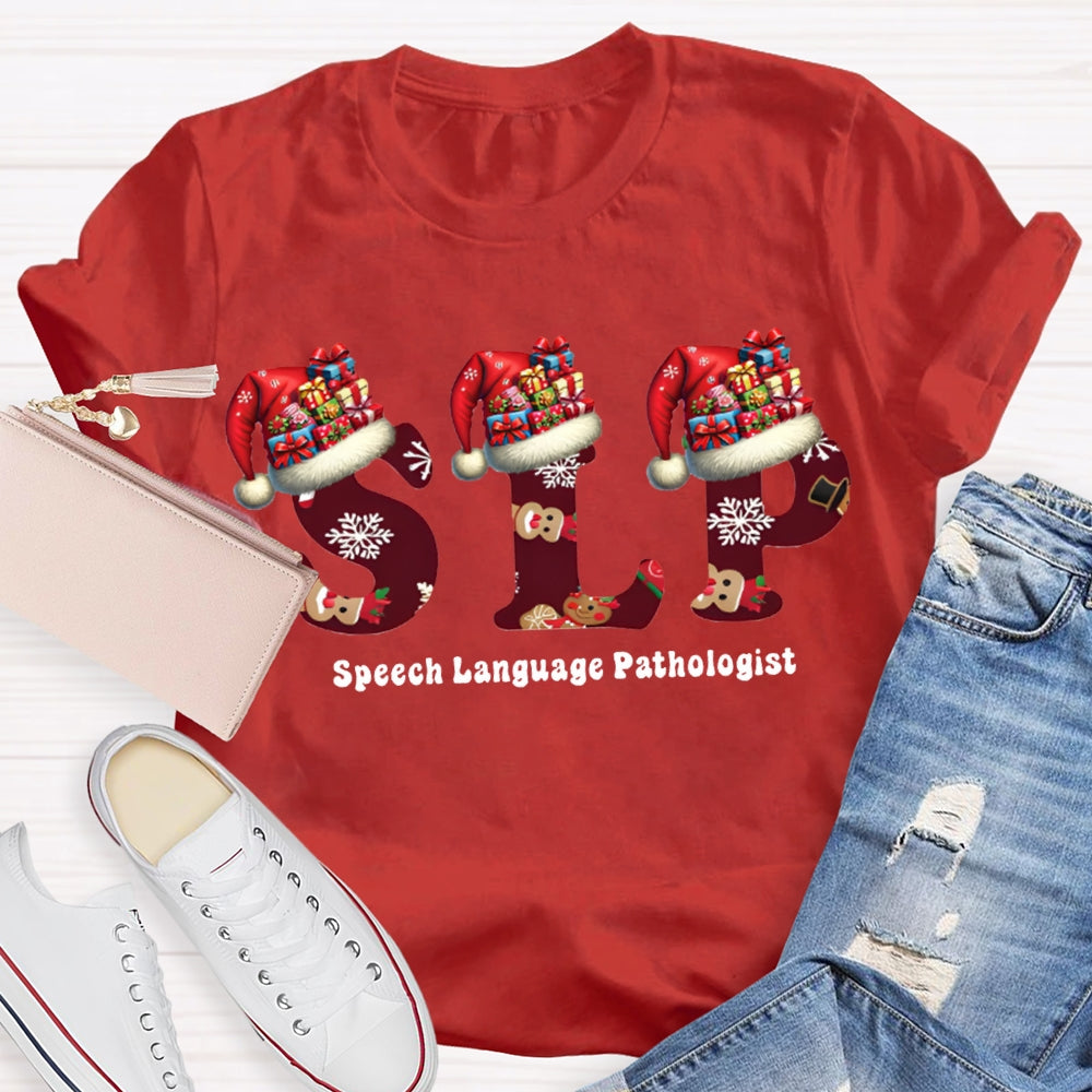Speech Language Pathologist Santa Hat Christmas T-shirt
