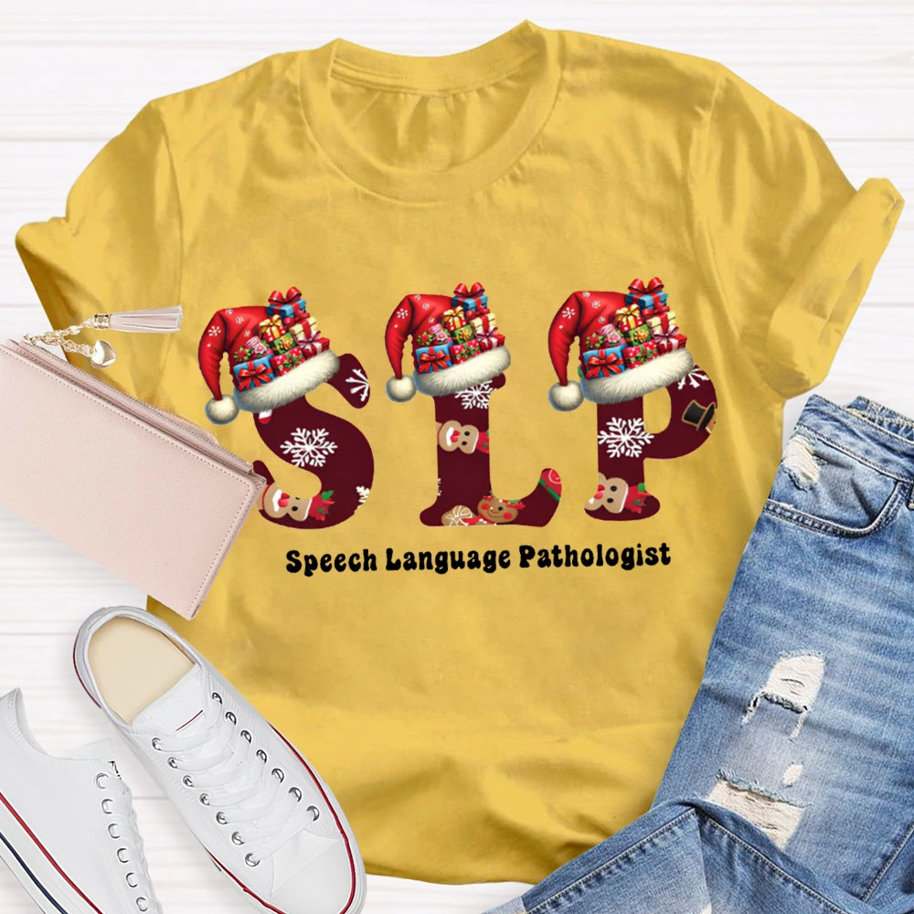 Speech Language Pathologist Santa Hat Christmas T-shirt
