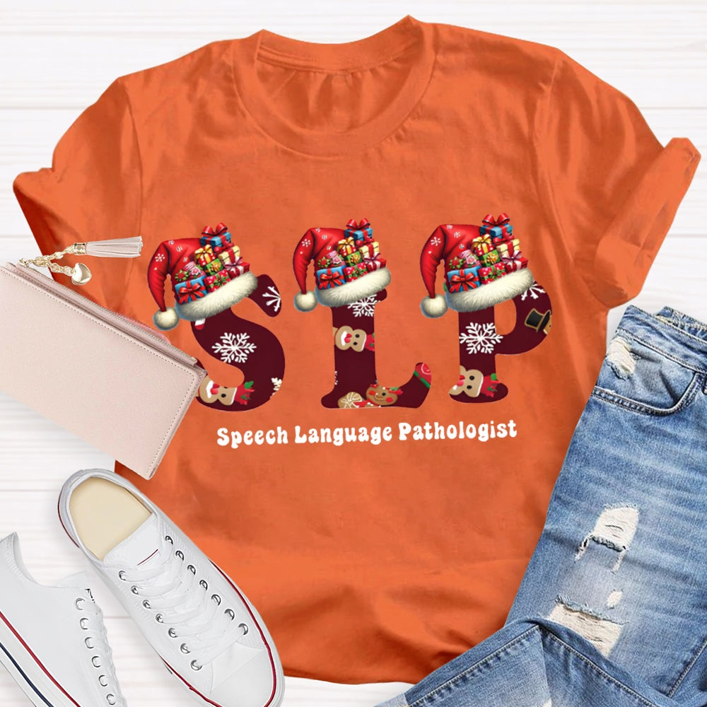 Speech Language Pathologist Santa Hat Christmas T-shirt