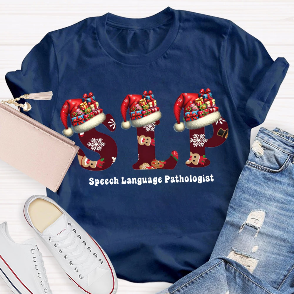 Speech Language Pathologist Santa Hat Christmas T-shirt