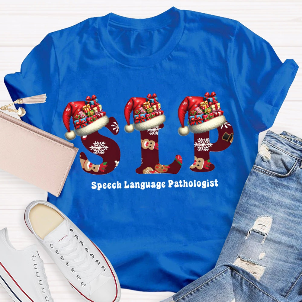 Speech Language Pathologist Santa Hat Christmas T-shirt
