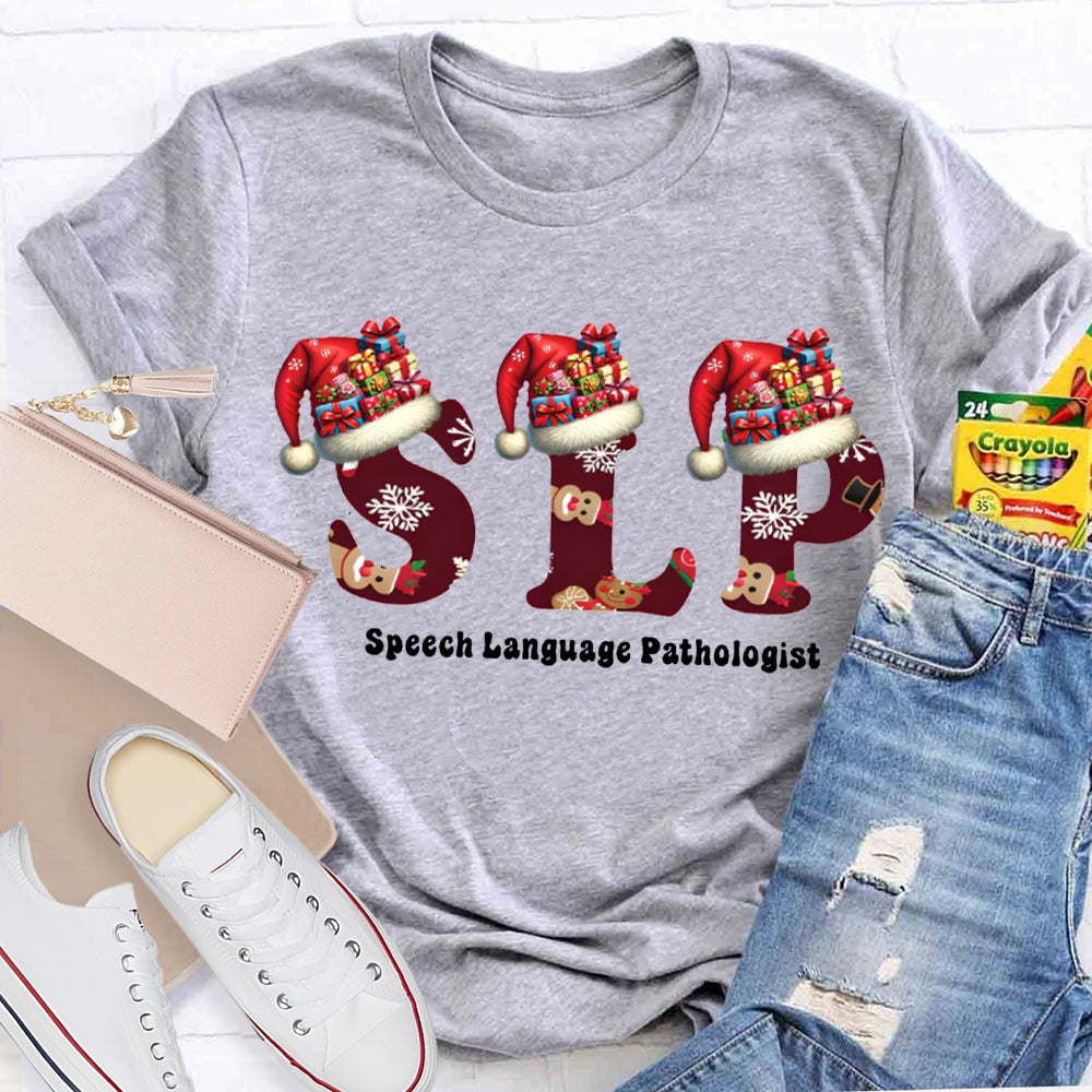 Speech Language Pathologist Santa Hat Christmas T-shirt