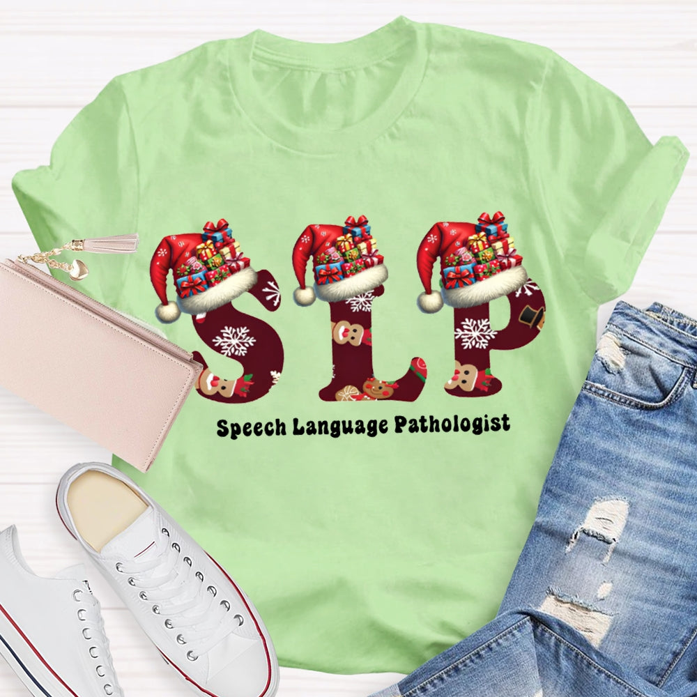 Speech Language Pathologist Santa Hat Christmas T-shirt