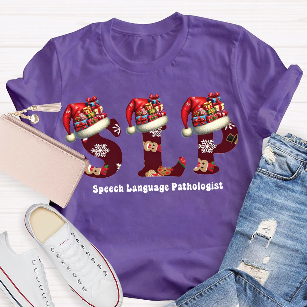Speech Language Pathologist Santa Hat Christmas T-shirt