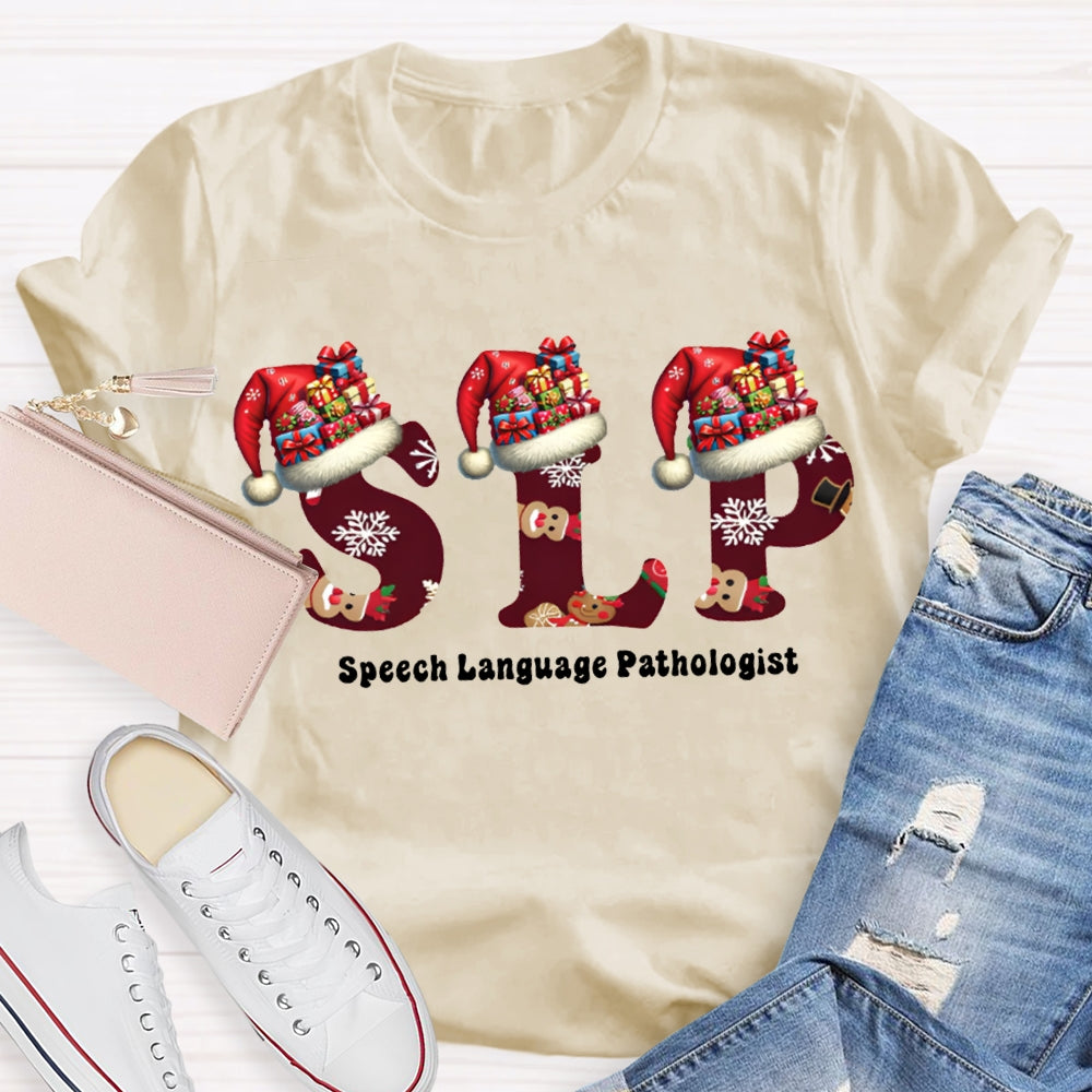 Speech Language Pathologist Santa Hat Christmas T-shirt