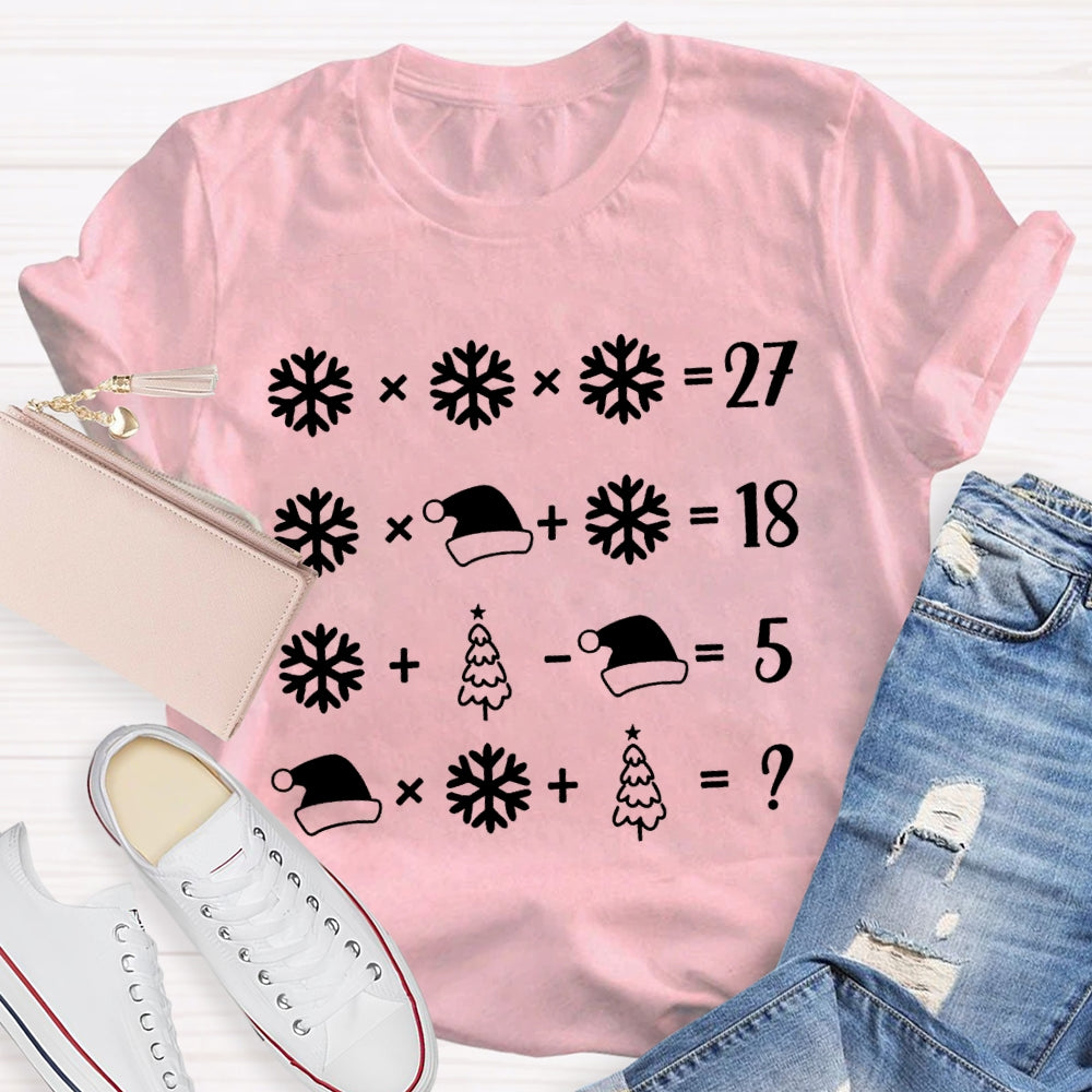 Snowflake Santa Hat And Christmas Tree Math Teacher T-shirt