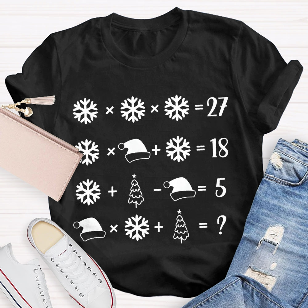 Snowflake Santa Hat And Christmas Tree Math Teacher T-shirt