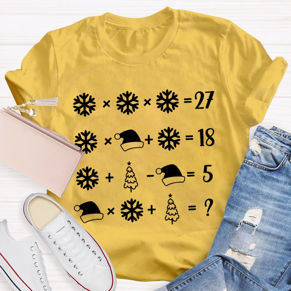 Snowflake Santa Hat And Christmas Tree Math Teacher T-shirt