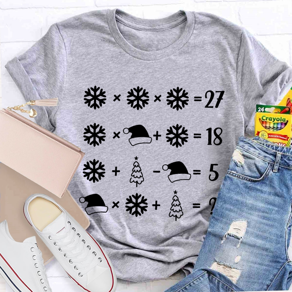 Snowflake Santa Hat And Christmas Tree Math Teacher T-shirt