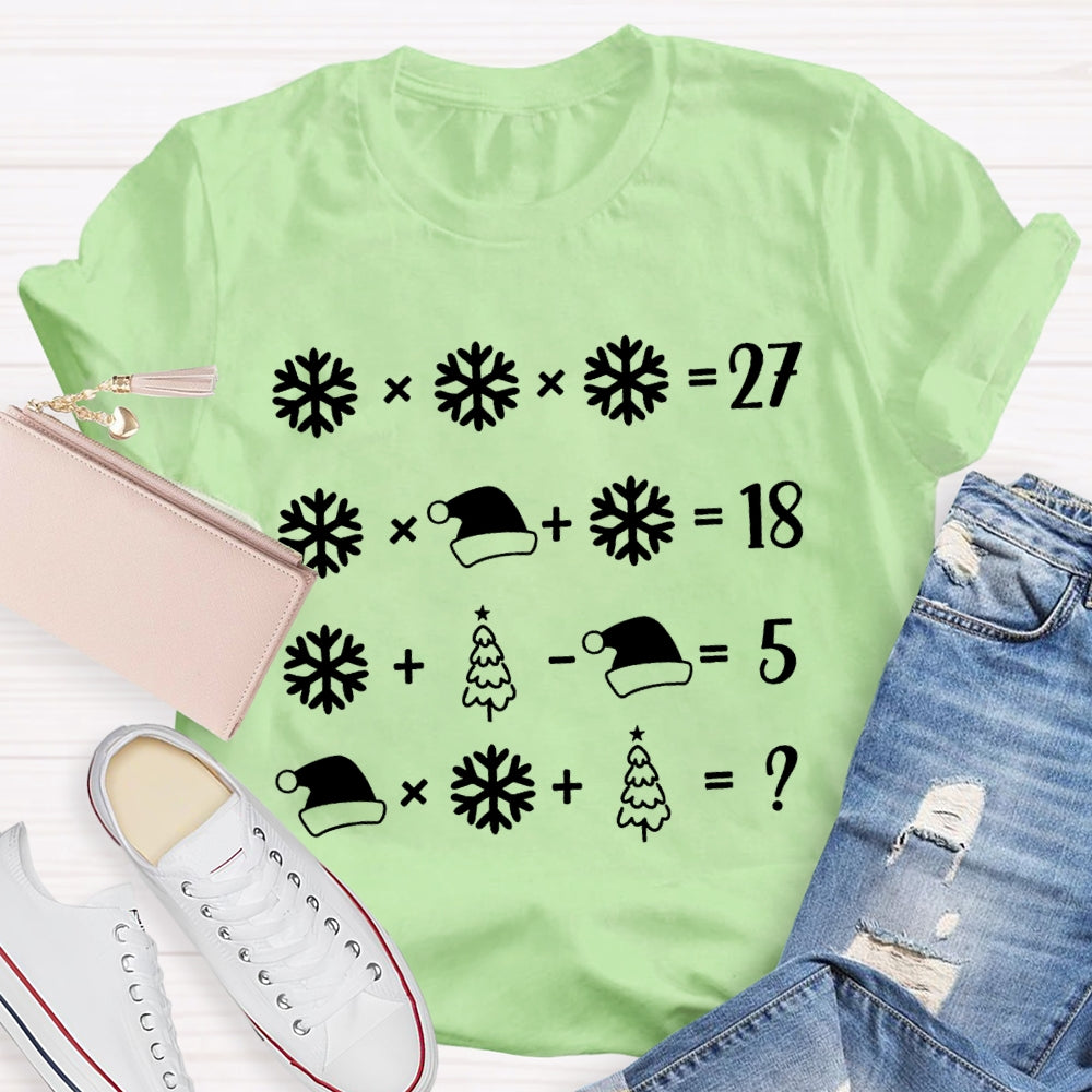 Snowflake Santa Hat And Christmas Tree Math Teacher T-shirt