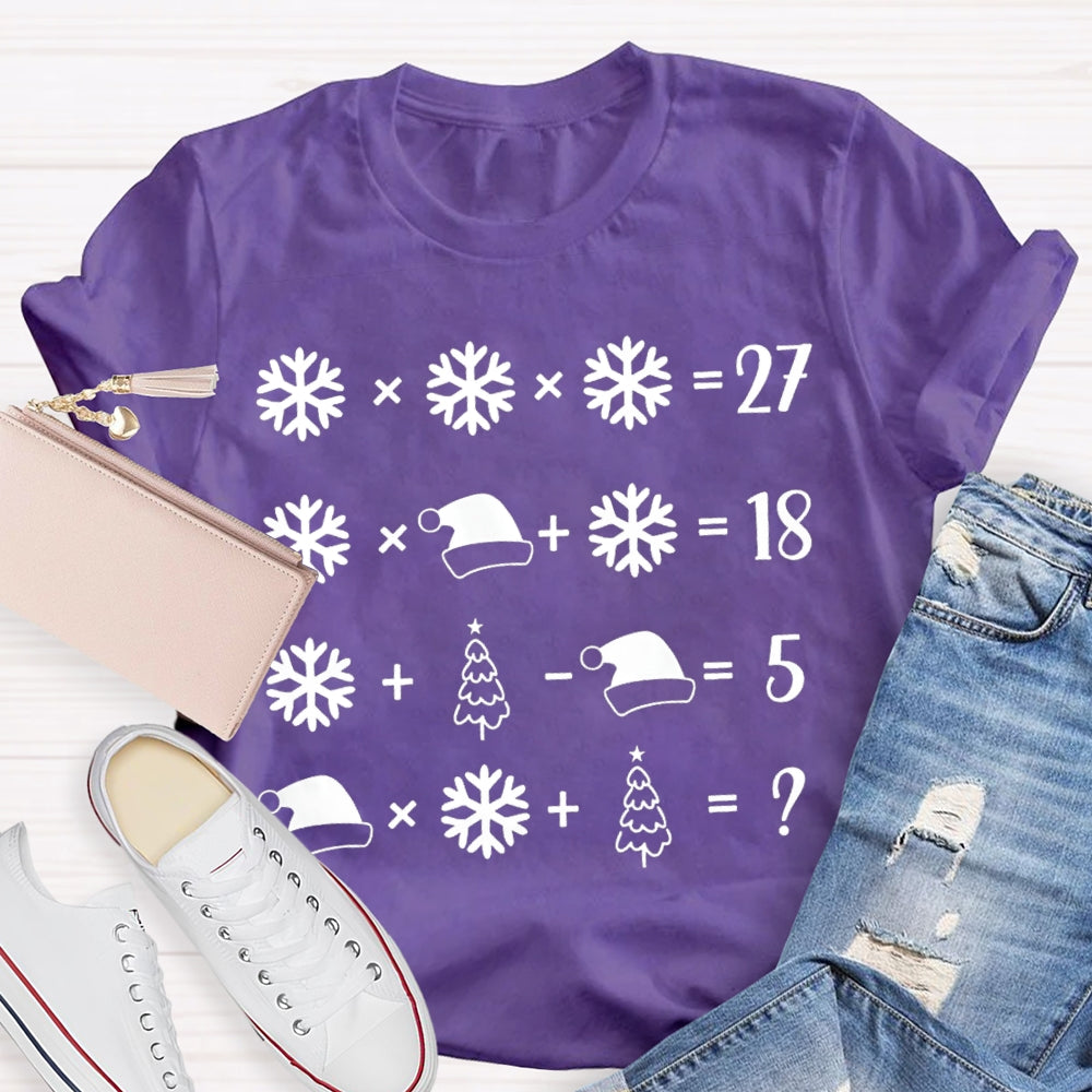 Snowflake Santa Hat And Christmas Tree Math Teacher T-shirt