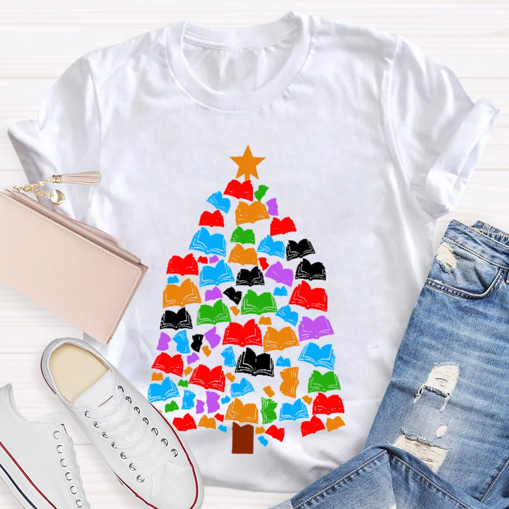 Reading Books Christmas Tree T-shirt