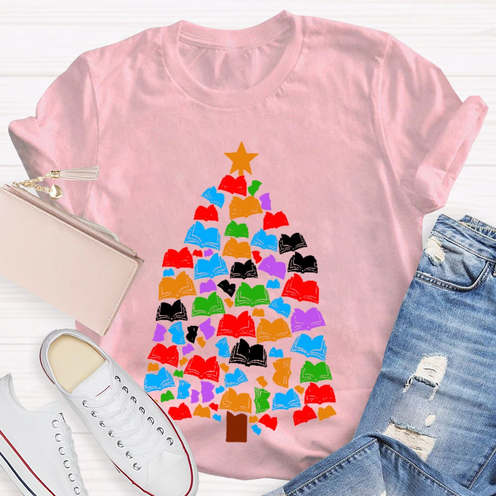 Reading Books Christmas Tree T-shirt