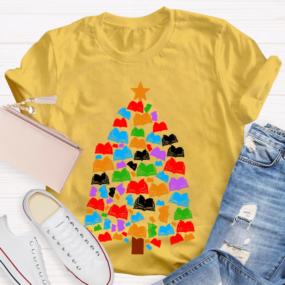 Reading Books Christmas Tree T-shirt