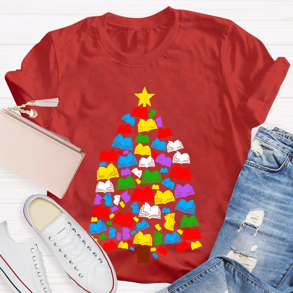 Reading Books Christmas Tree T-shirt