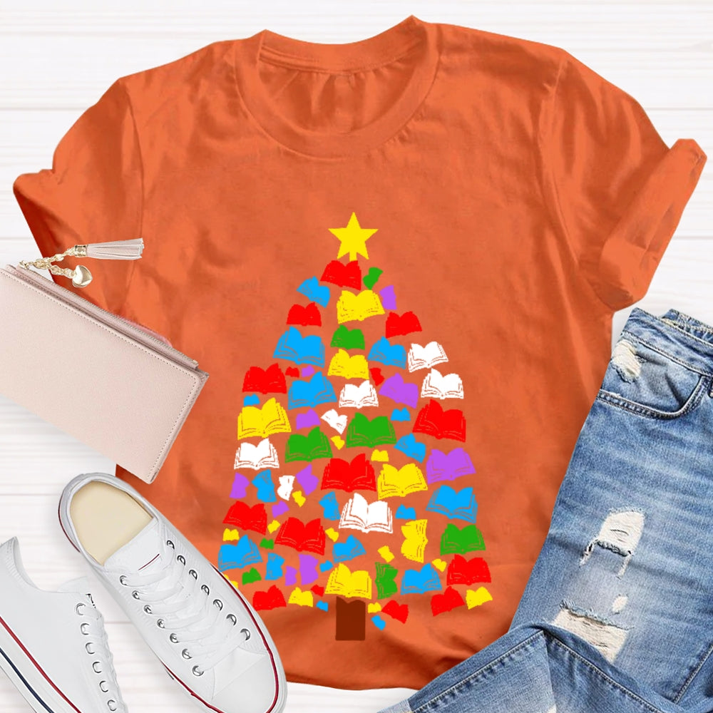 Reading Books Christmas Tree T-shirt