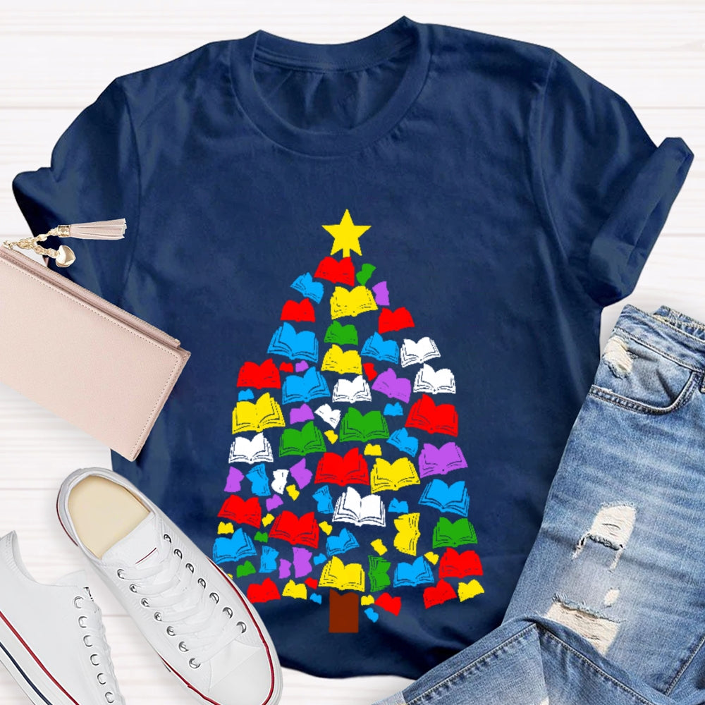 Reading Books Christmas Tree T-shirt