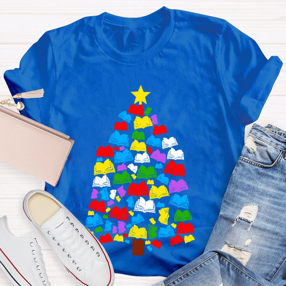 Reading Books Christmas Tree T-shirt