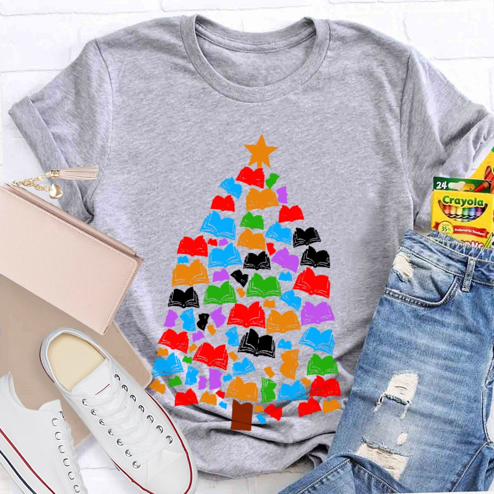 Reading Books Christmas Tree T-shirt
