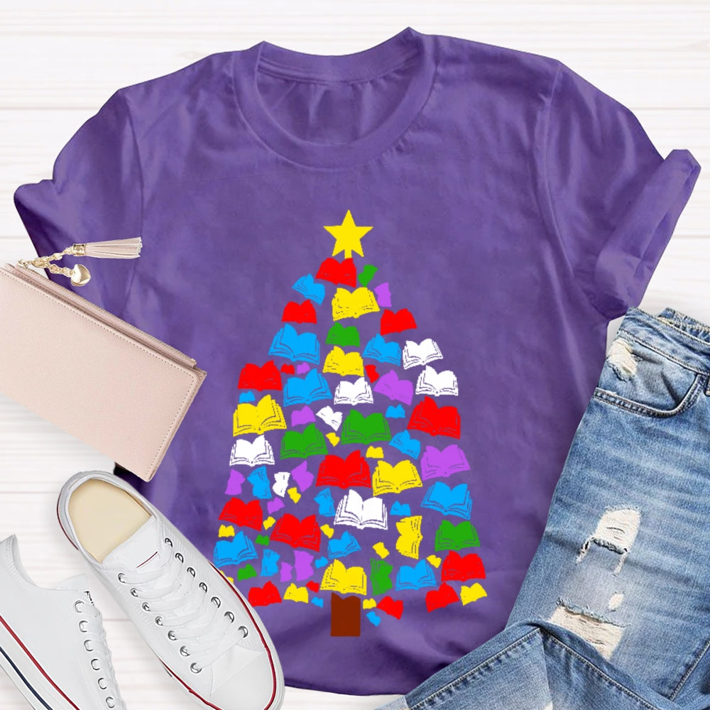 Reading Books Christmas Tree T-shirt