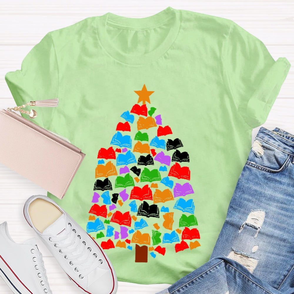 Reading Books Christmas Tree T-shirt