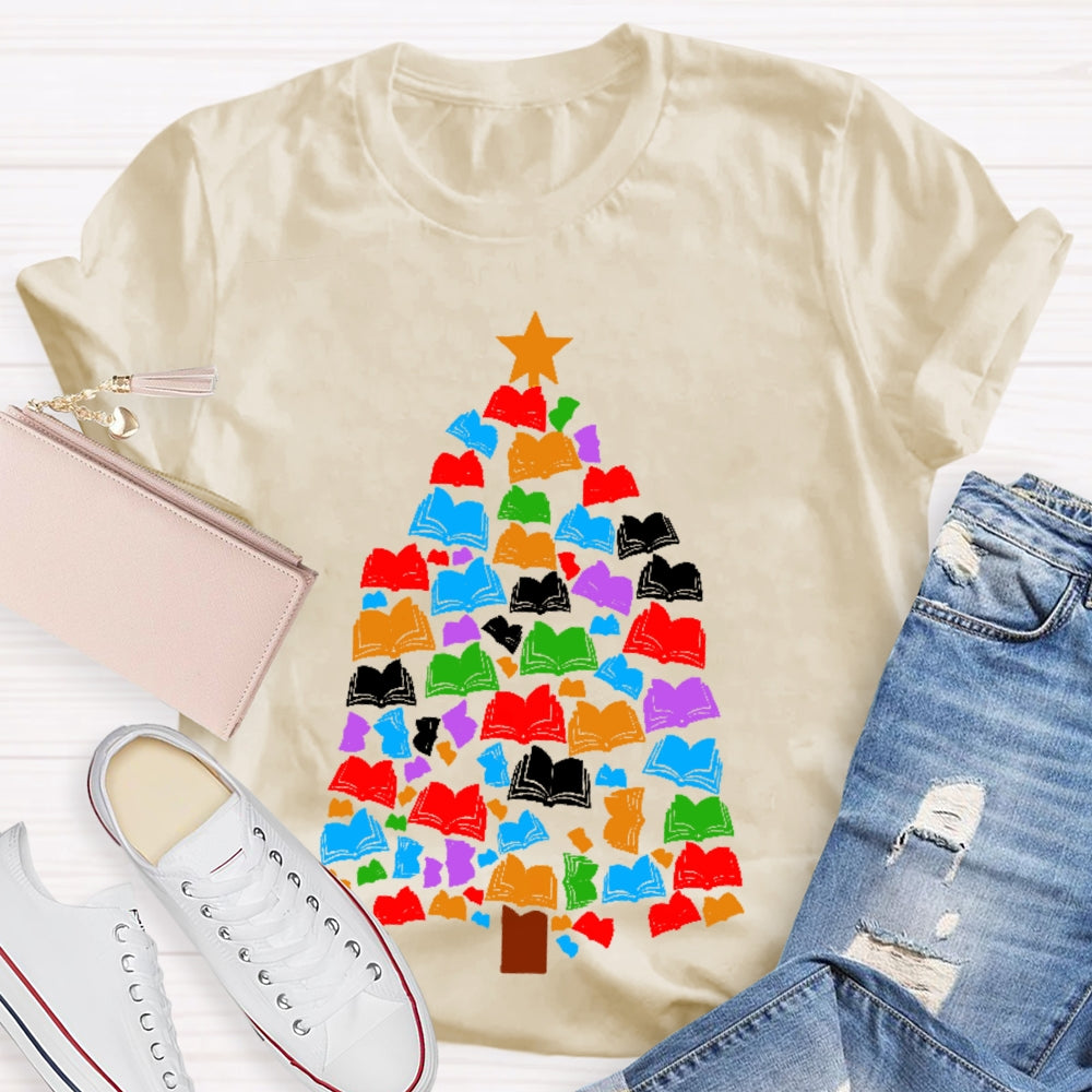 Reading Books Christmas Tree T-shirt