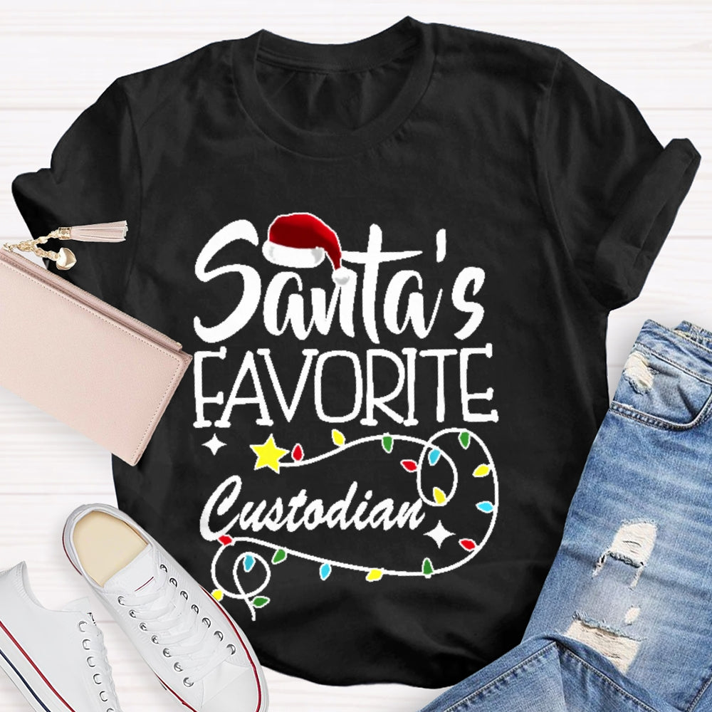 Santa's Favorite Custodian Festive Holiday T-shirt