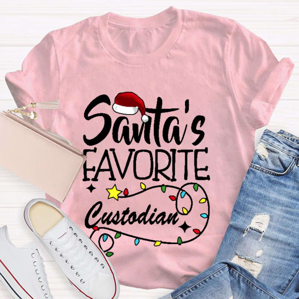 Santa's Favorite Custodian Festive Holiday T-shirt