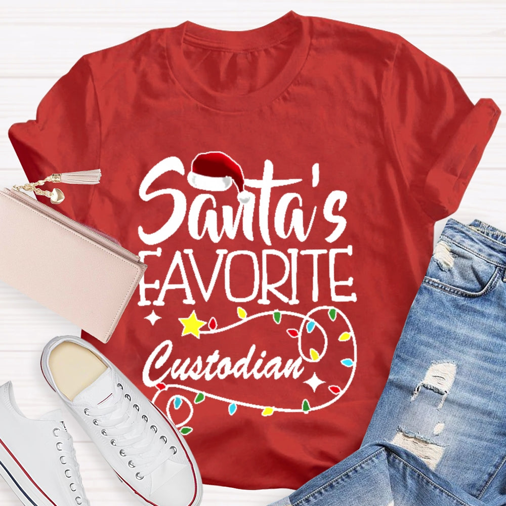 Santa's Favorite Custodian Festive Holiday T-shirt
