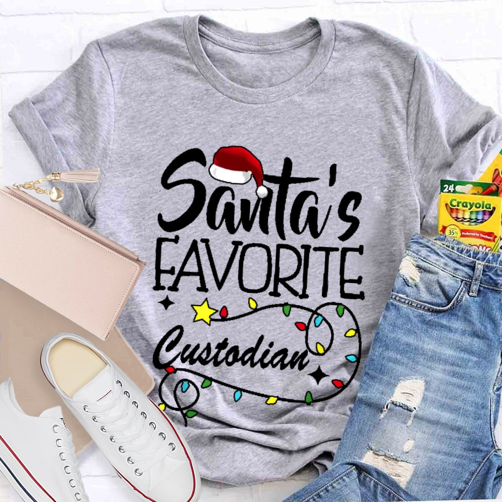 Santa's Favorite Custodian Festive Holiday T-shirt