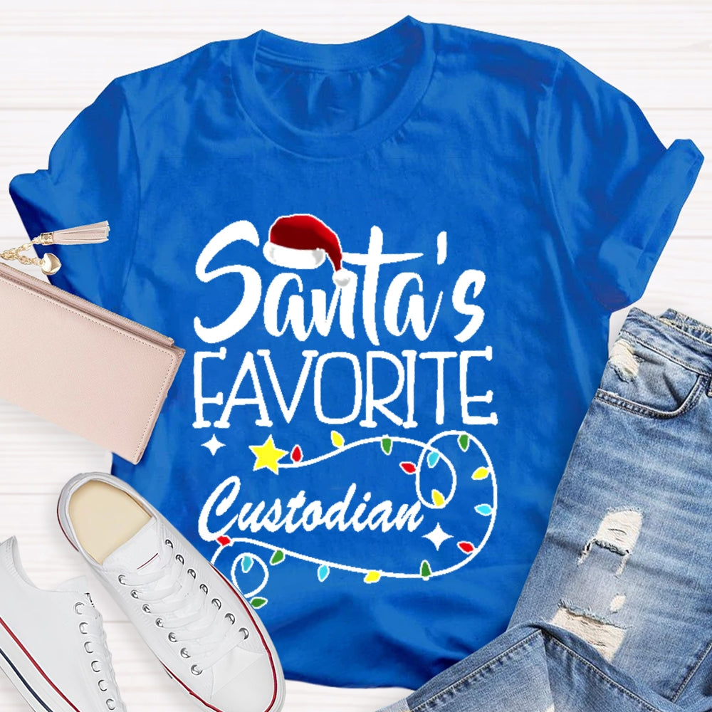 Santa's Favorite Custodian Festive Holiday T-shirt