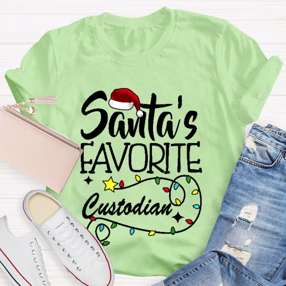 Santa's Favorite Custodian Festive Holiday T-shirt