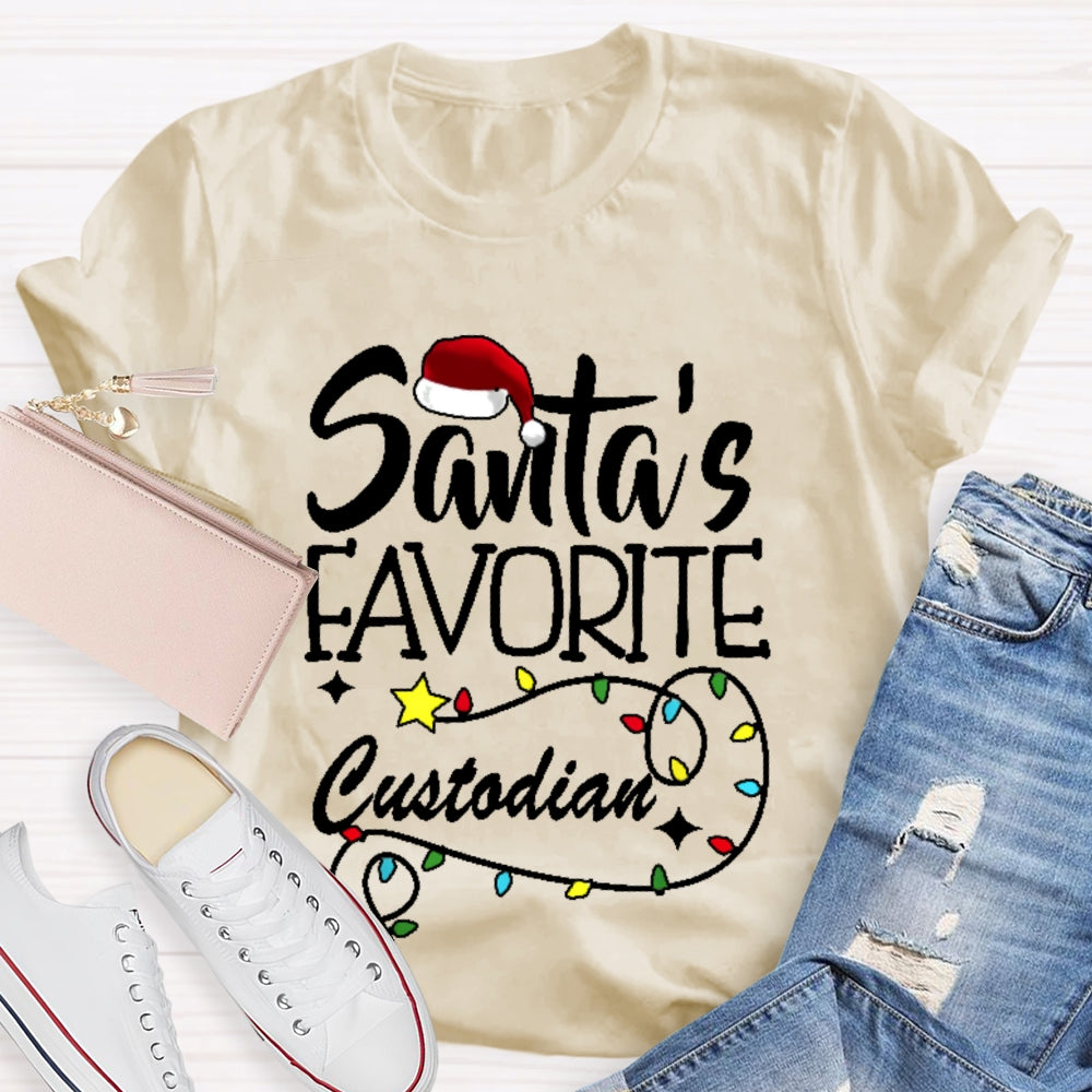 Santa's Favorite Custodian Festive Holiday T-shirt