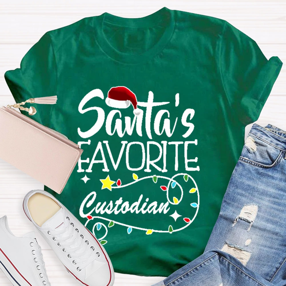 Santa's Favorite Custodian Festive Holiday T-shirt