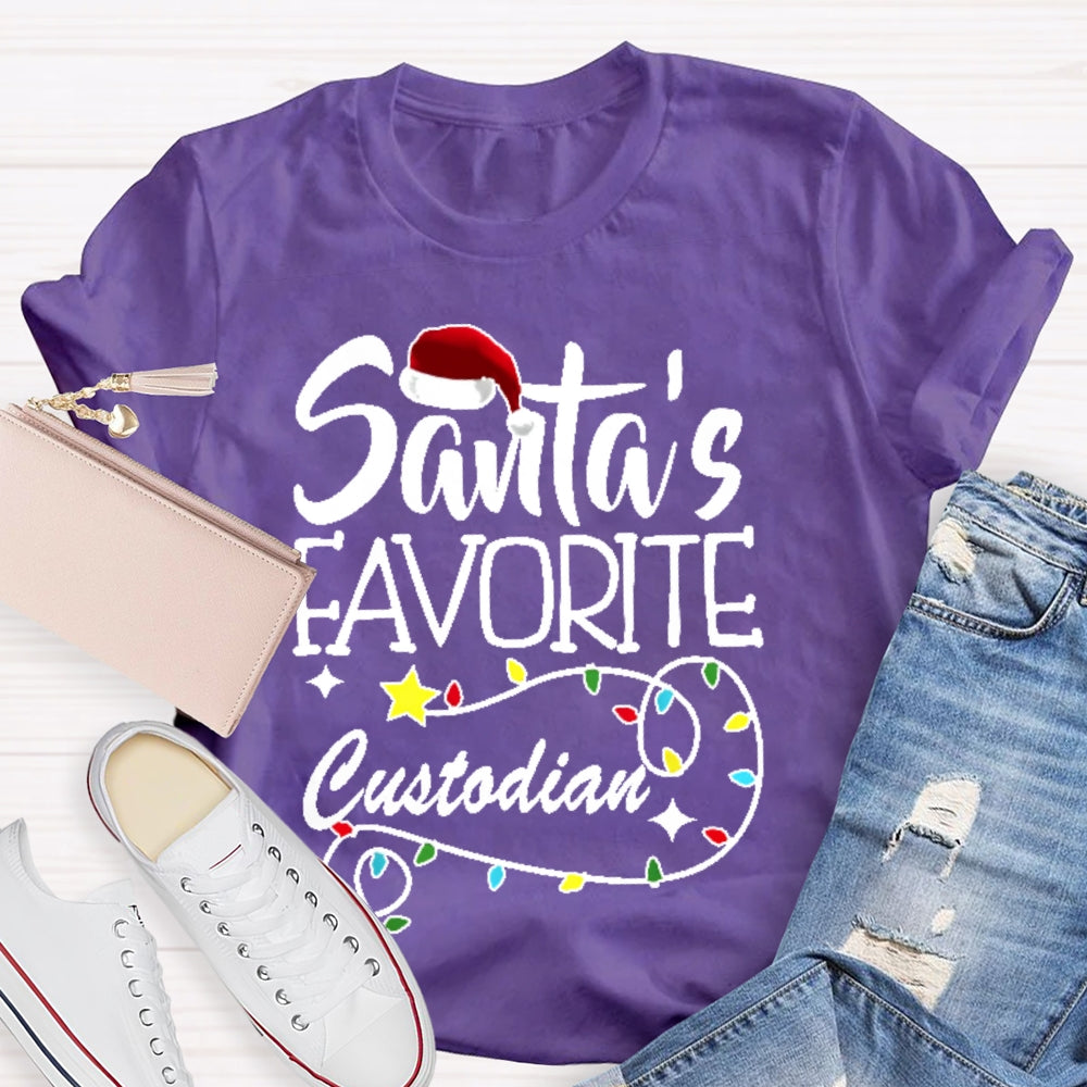 Santa's Favorite Custodian Festive Holiday T-shirt
