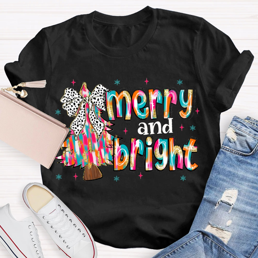 Merry And Bright Tie-Dye Christmas Tree And Font Christmas T-shirt