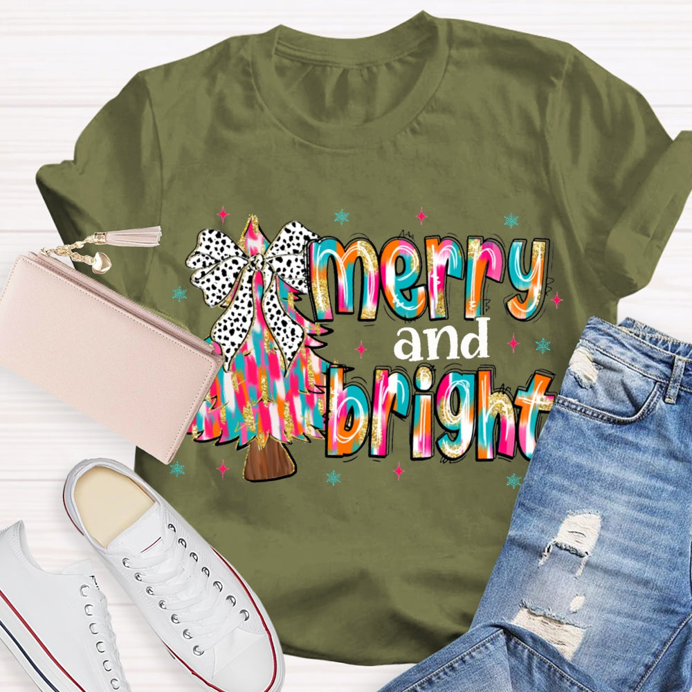 Merry And Bright Tie-Dye Christmas Tree And Font Christmas T-shirt