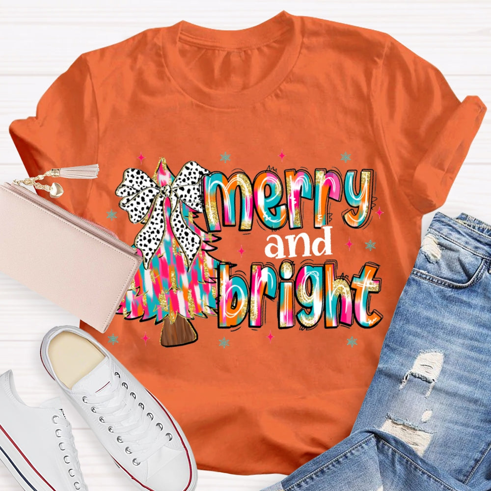 Merry And Bright Tie-Dye Christmas Tree And Font Christmas T-shirt